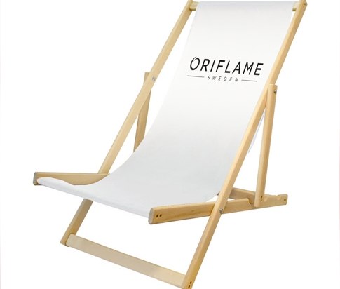 Leżak drewniany z logo Oriflame_komplet dwóch sztuk